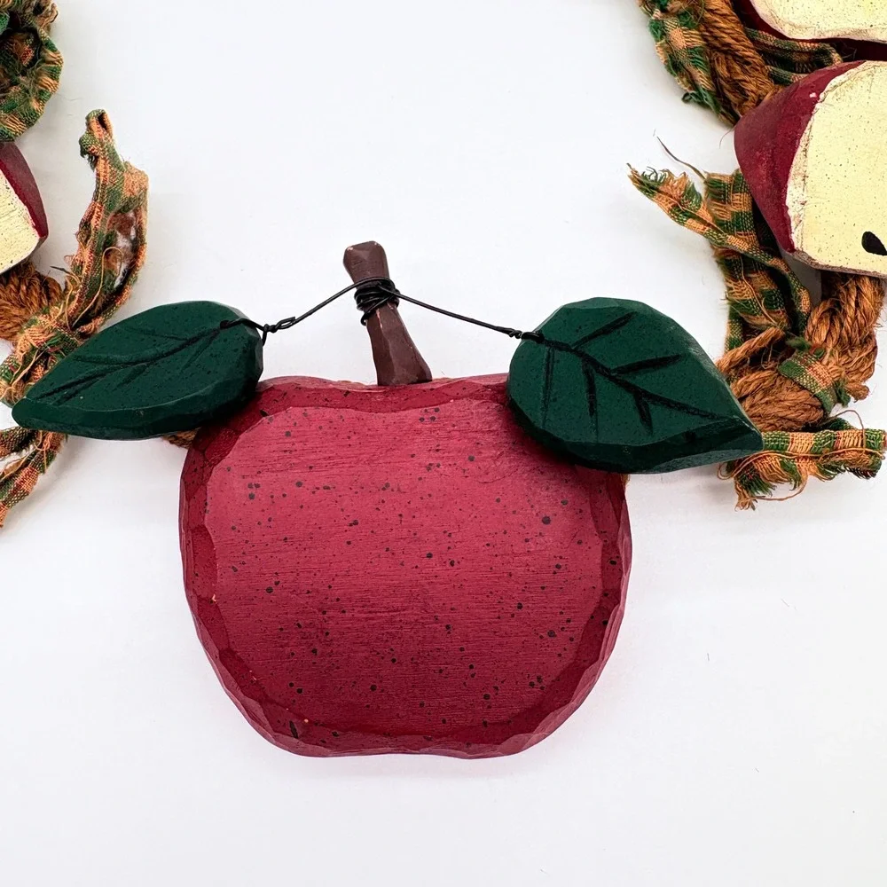 Rustic Hand Painted Carved Wood Apple Garland Teacher Primitive Country Decor
